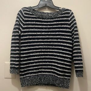 LOFT - SMALL BLACK / WHITE / NAVY STRIPE CREW LONG SLEEVE SWEATER EUC
